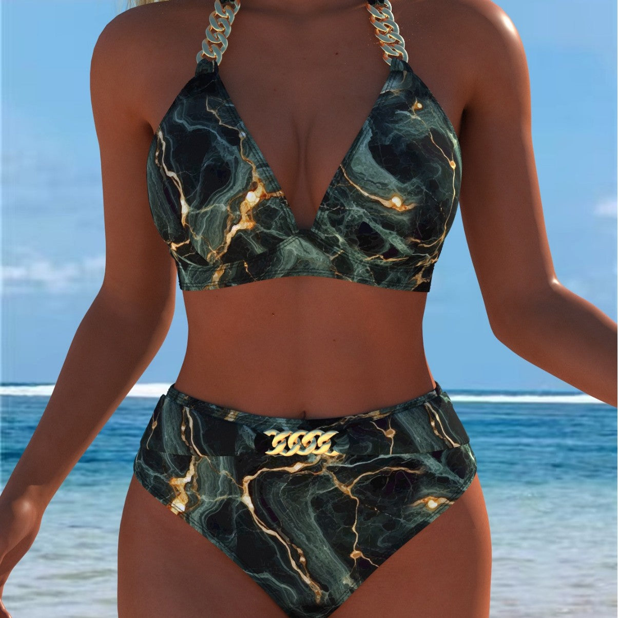 Bikini pour femmes avec motif marbré luxueux et détails raffinés R&B