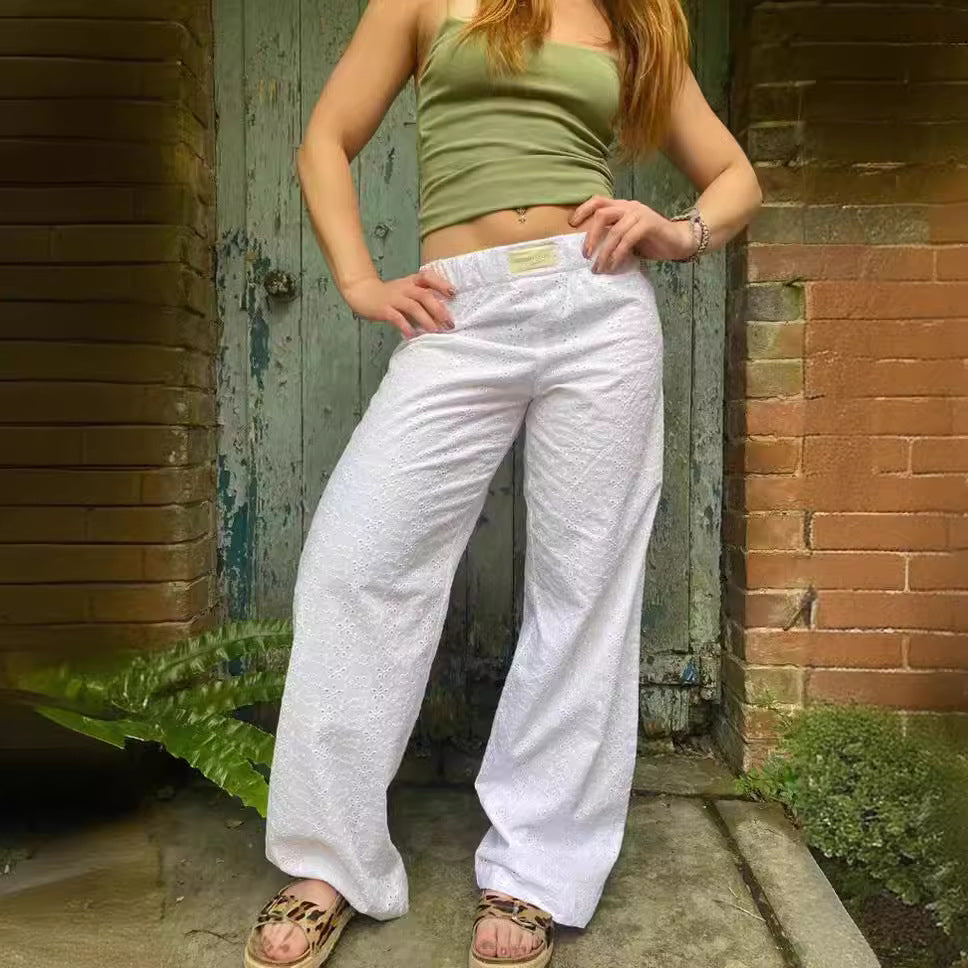 Pantalons de loisirs pour femmes, taille haute, longueur cheville, en mélange de coton doux avec taille élastique Echoarchiv