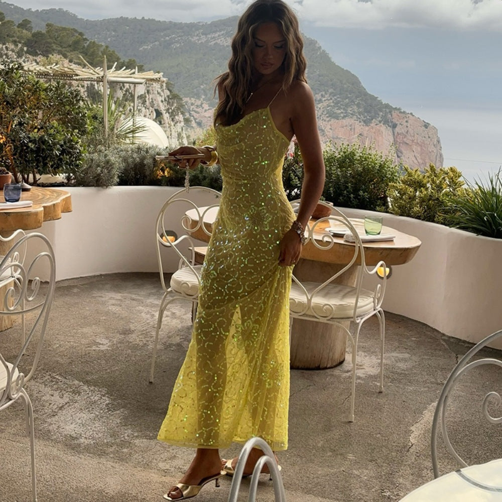Robe maxi sans manches scintillante R&B