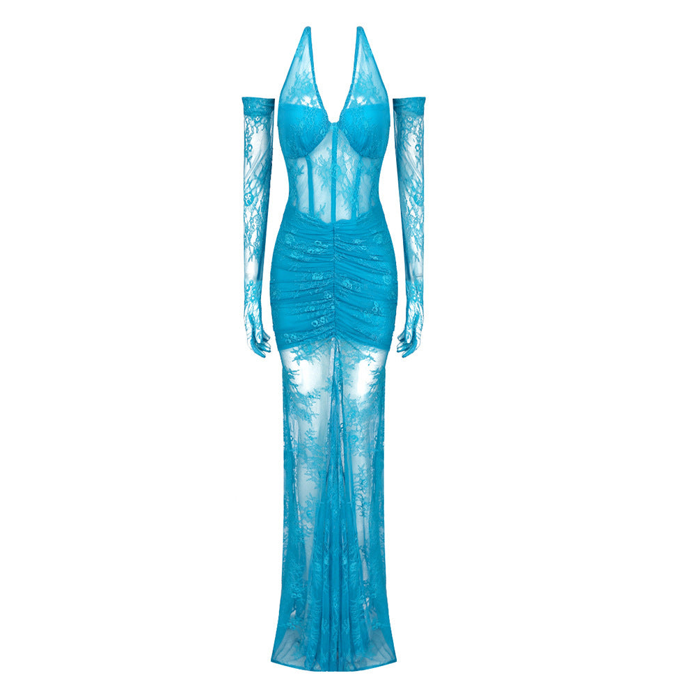Robe en dentelle élégante pour femmes avec manches longues et plis raffinés Heidi-Mode