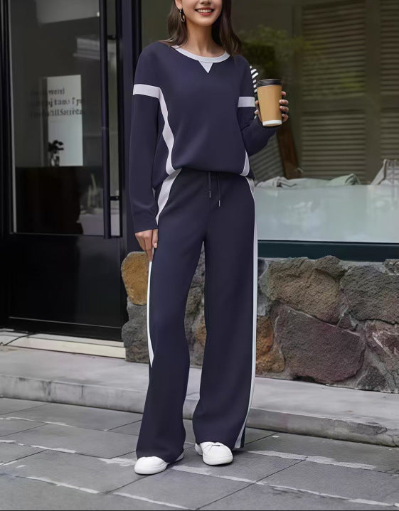 Ensemble lounge pour femmes en jersey doux avec jambes larges et bandes contrastées