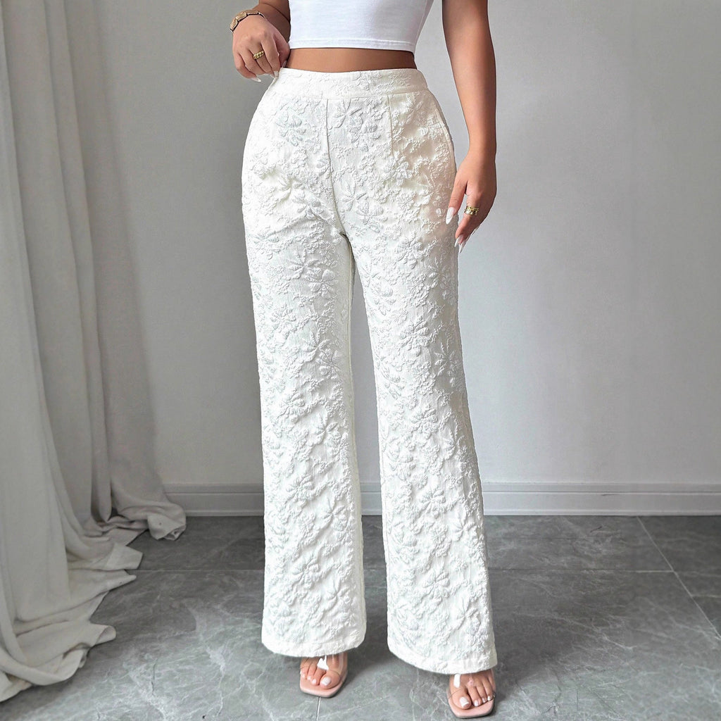Pantalon élégant pour femmes avec une coupe haute et un motif floral R&B