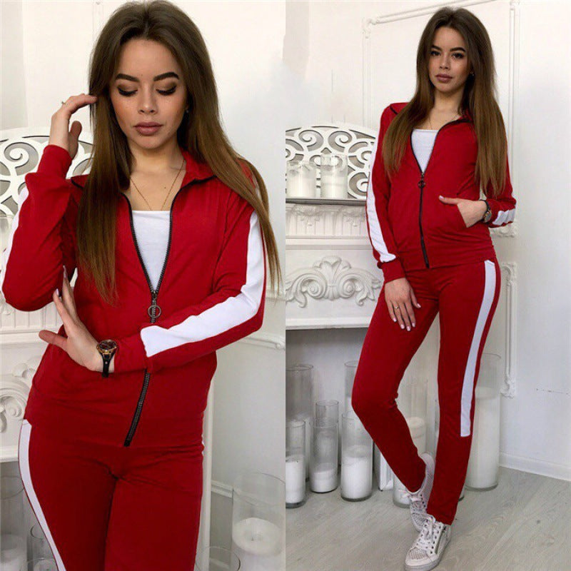 Ensemble de jogging pour femmes en matériau extensible avec bande de contraste latérale et fermeture éclair Echo Archive
