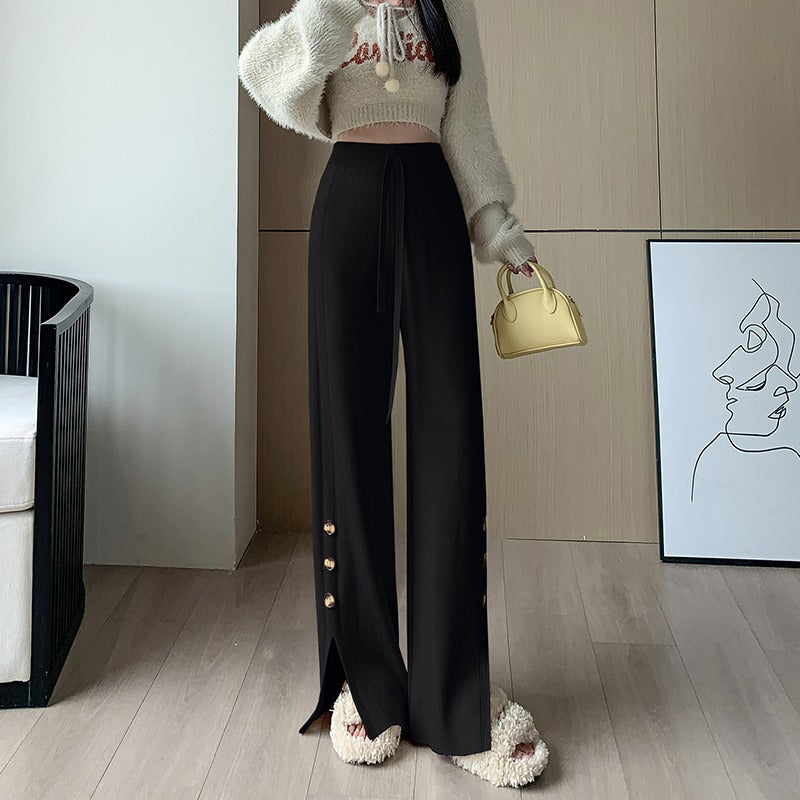 Pantalon en tricot ample pour femmes avec détails en boutons