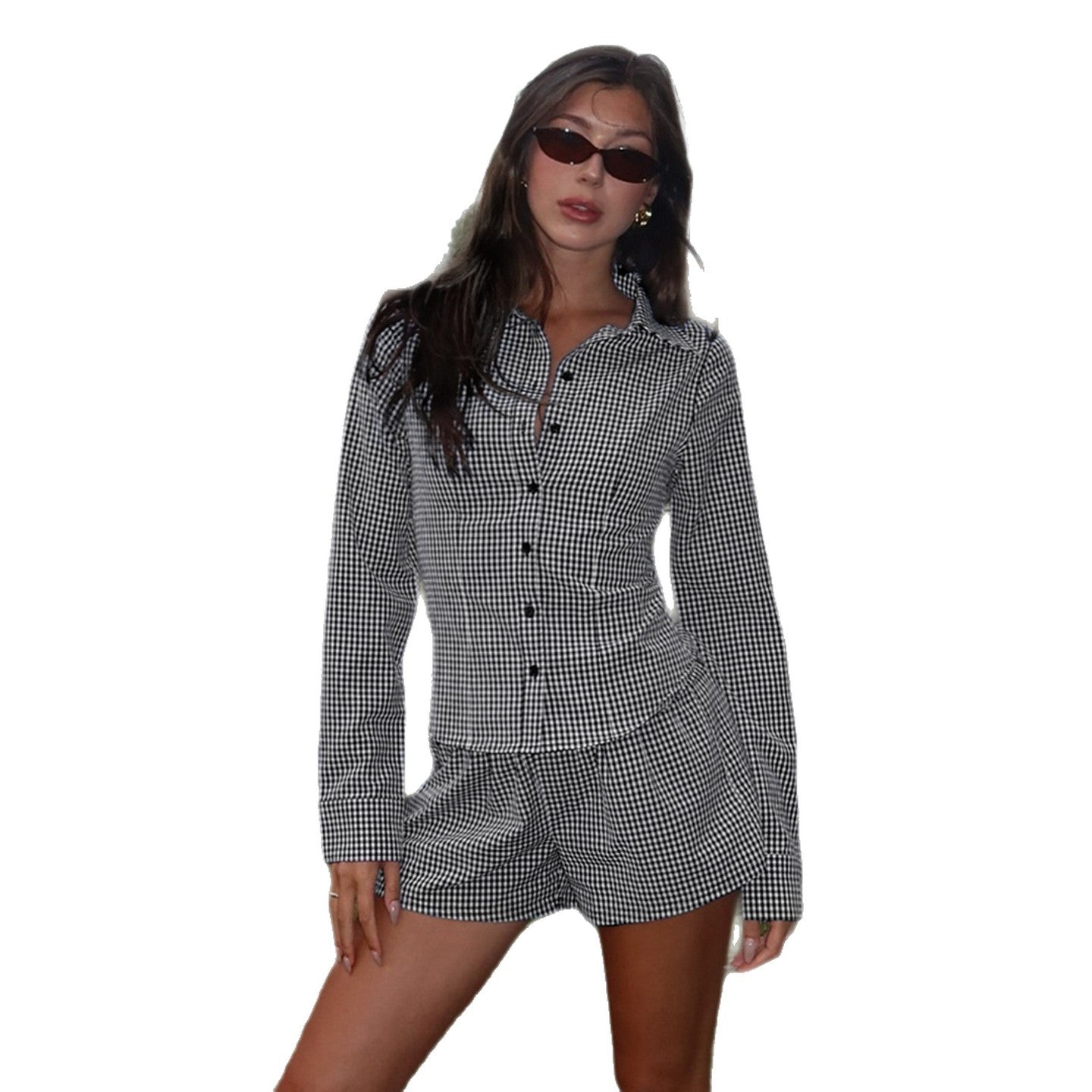 Ensemble Vichy deux pièces pour femmes avec une veste blouson cintrée à coutures viennoises et un short taille haute Echo Archiv