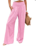 Pantalons larges smockés taille haute en mélange de lin pour femmes Echoarchiv