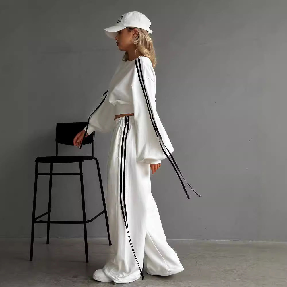 Pantalon de détente large pour femmes avec cordon de serrage, ceinture élastique confortable et coutures décoratives latérales Echo Archiv
