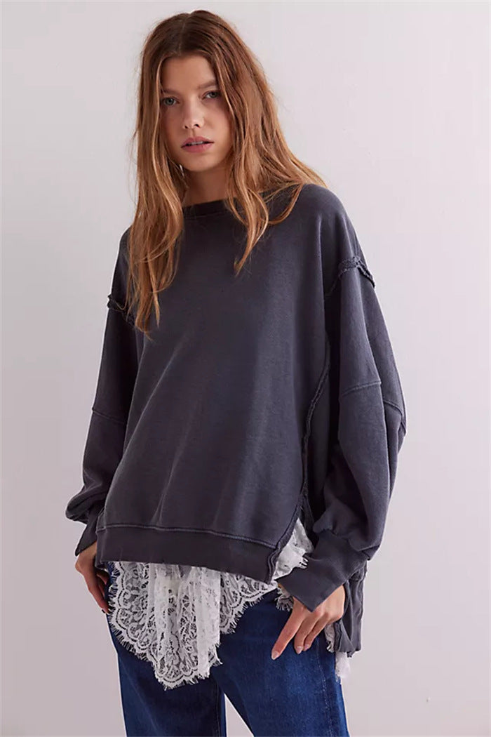 Sweatshirt oversized pour femmes avec manches ballon, coutures ouvertes et fentes latérales Echo Archiv
