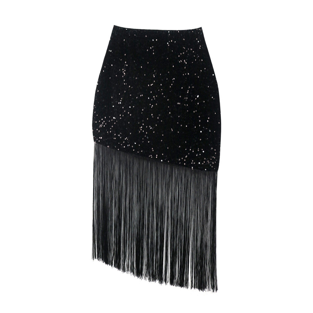 Jupe Glamour avec Paillettes et Franges R&B pour Femmes