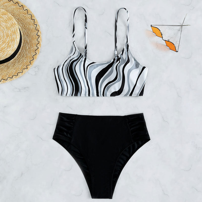 Bikini taille haute pour femmes avec haut en forme de vague R&B