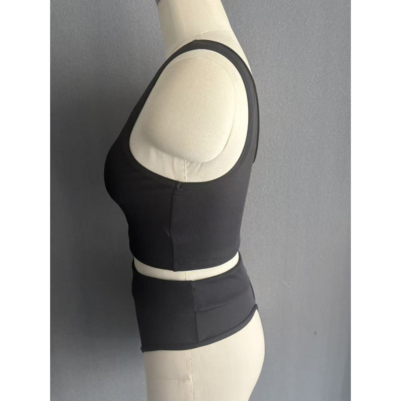 Ensemble de bikini taille haute pour femmes avec surface texturée et crop top à la mode R&B