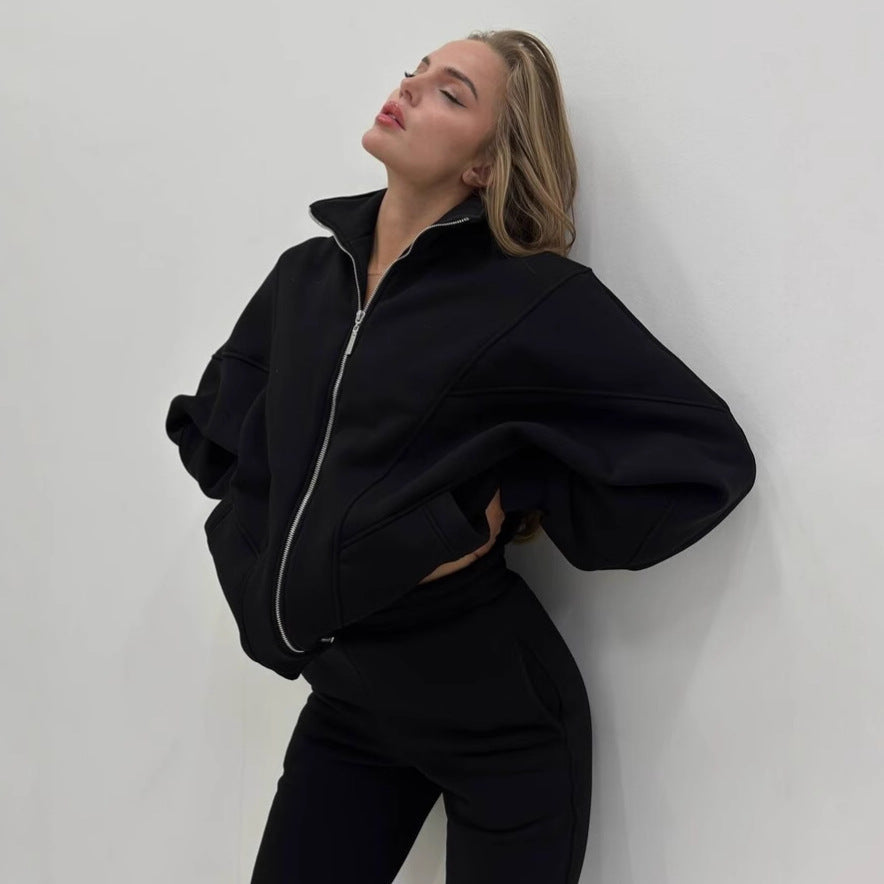 Veste sweat à demi-zip oversize pour femmes avec pantalon de jogging taille haute sculptant en French-Terry lourd Echo Archiv