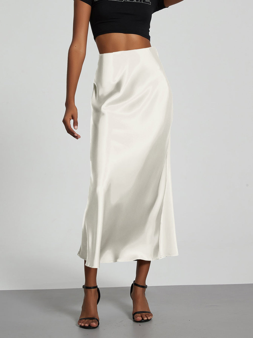 Jupe en Satin Stretch Élégante pour Femmes avec Taille Haute et Coupe Flottante R&B
