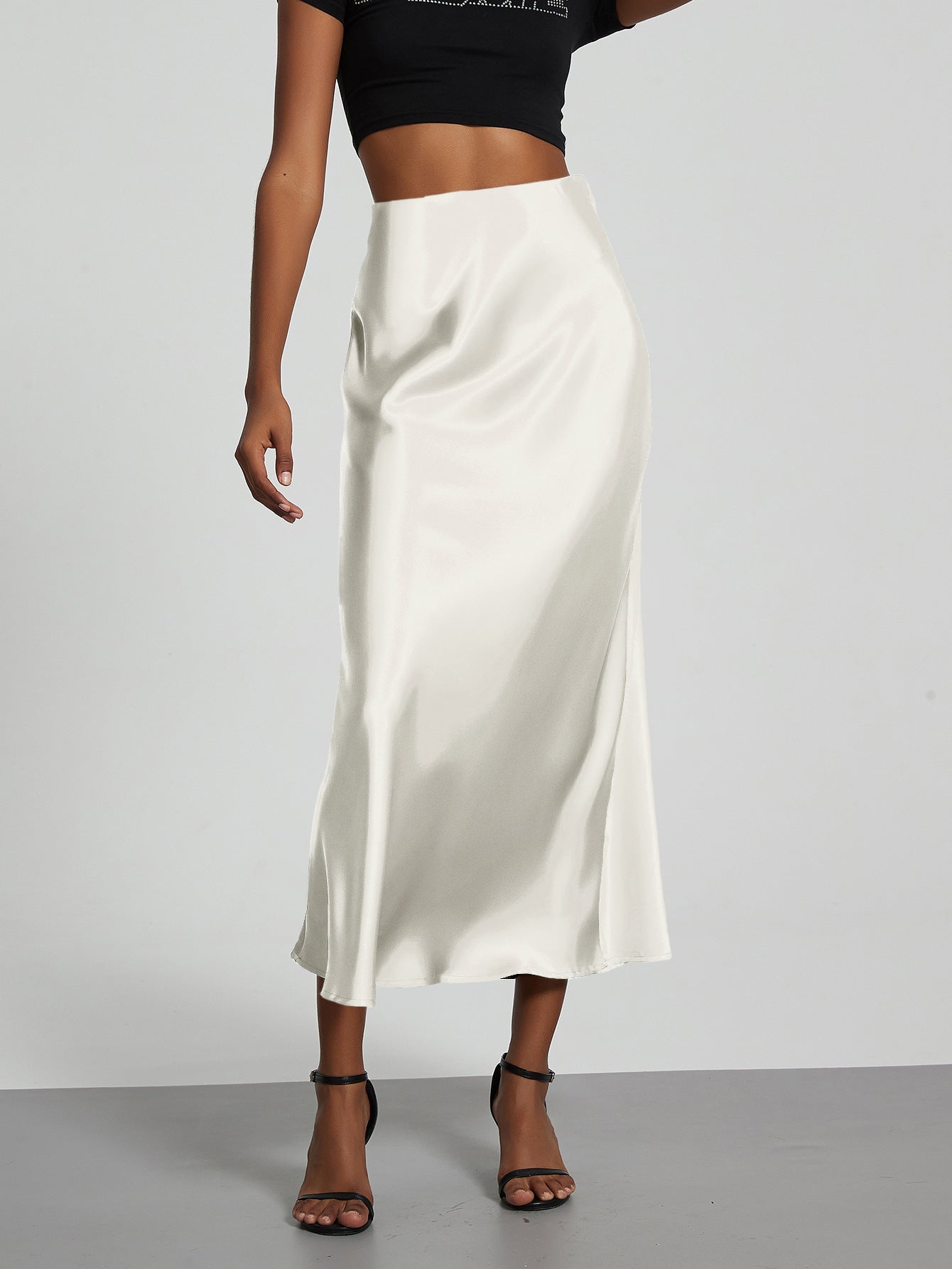 Jupe en Satin Stretch Élégante pour Femmes avec Taille Haute et Coupe Flottante R&B