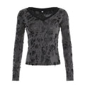 T-shirt en dentelle transparente pour femmes avec décolleté en V, look superposé à manches longues et Cami intégré Echo Archiv