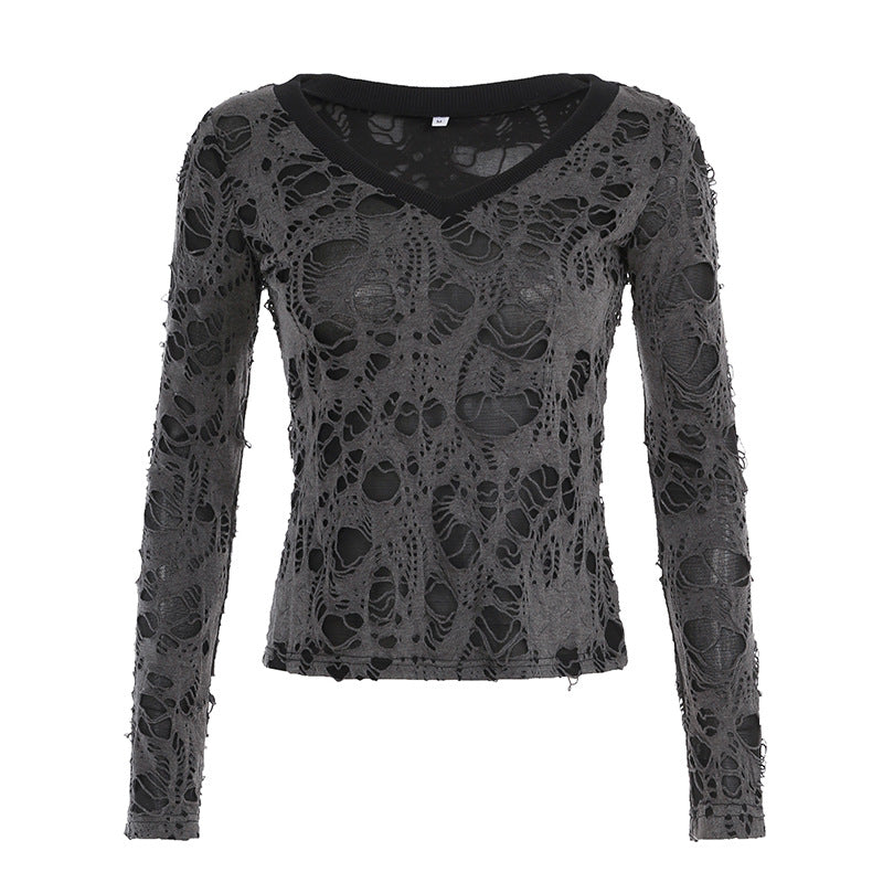 T-shirt en dentelle transparente pour femmes avec décolleté en V, look superposé à manches longues et Cami intégré Echo Archiv