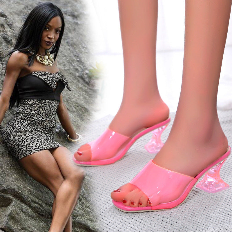 Mules transparentes pour femmes avec un bloc de mode et un confort de semelle R&B