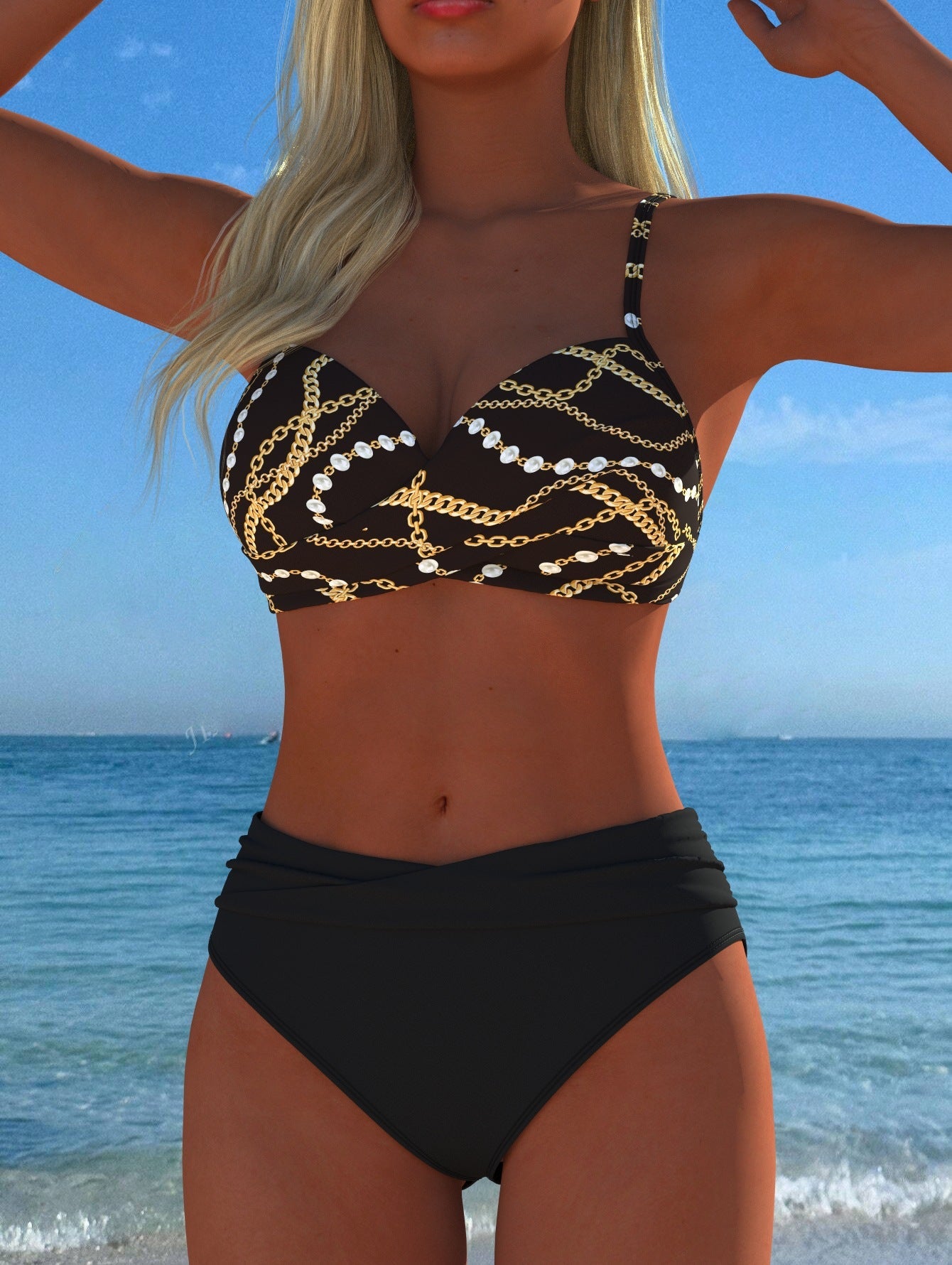 Ensemble de bikini pour femmes avec motif chaîne élégant et coupe confortable R&B