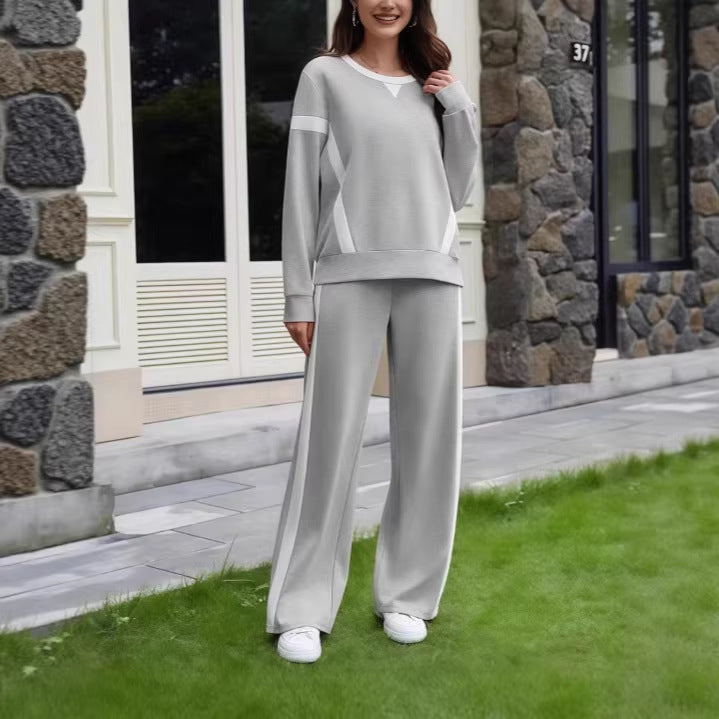 Ensemble lounge pour femmes en jersey doux avec jambes larges et bandes contrastées