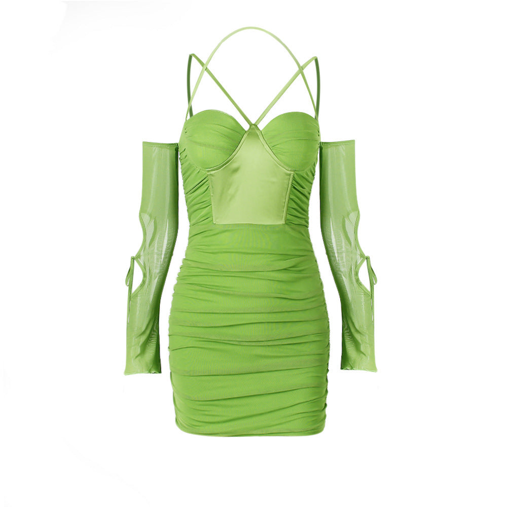 Robe de cocktail ajustée pour femmes avec manches longues R&B