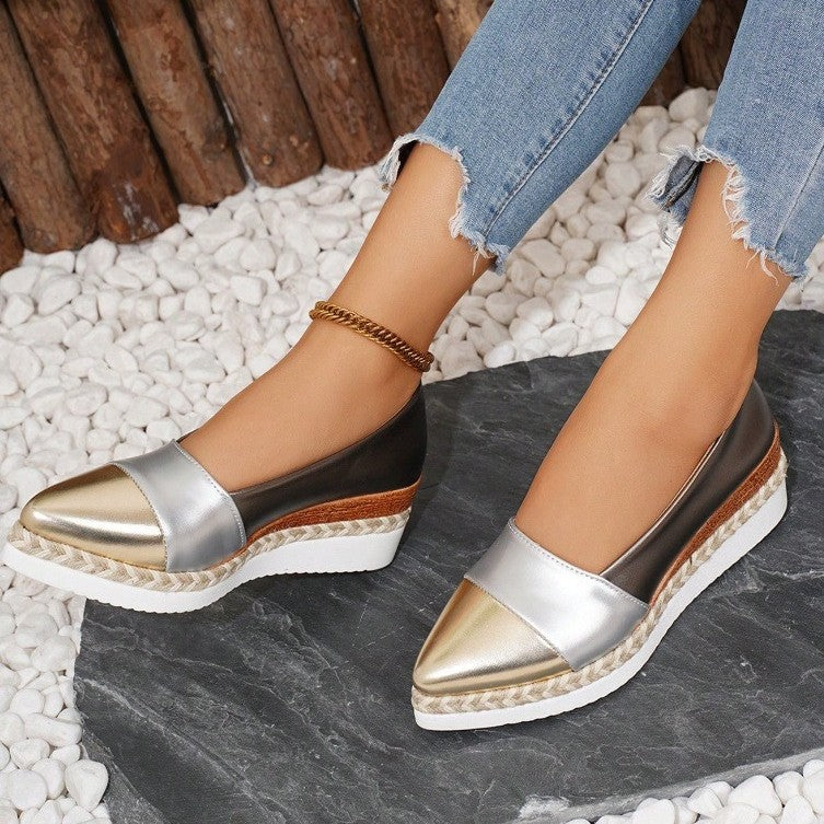 Pantoufles à talons compensés pour femmes avec tressage élégant et semelle polyvalente R&B
