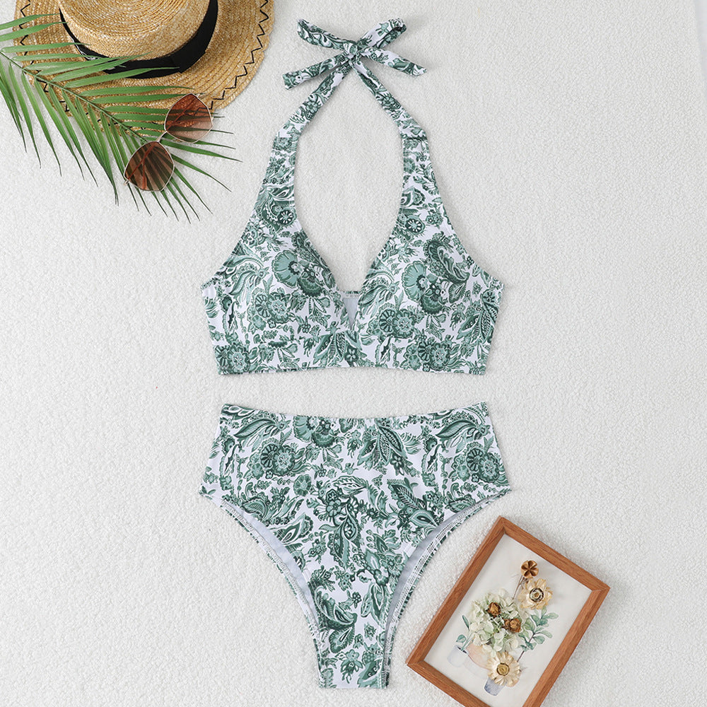 Ensemble de bikini taille haute pour femmes avec design floral et haut à nouer R&B