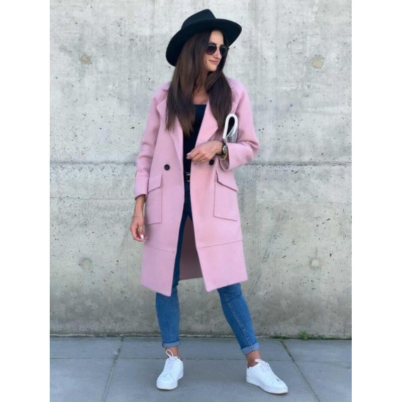 Manteau mi-long en mélange de laine pour femmes au design épuré avec col à revers et poches plaquées Echo Archive