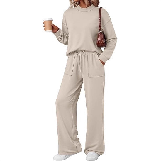 Ensemble de Loungewear Femme en jersey doux avec col rond et pantalon à cordon