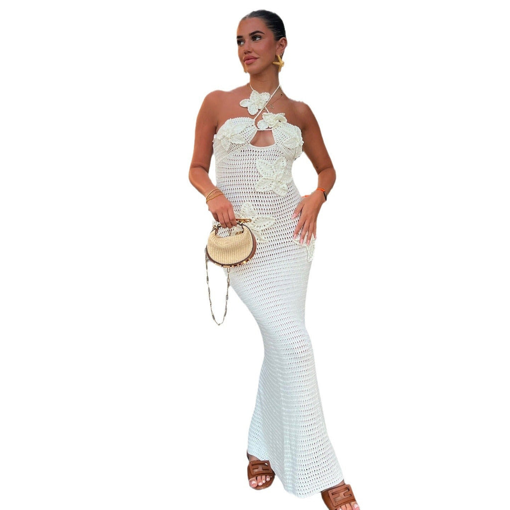 Robe maxi en tricot pour femmes avec empiècement floral et design sans épaules R&B