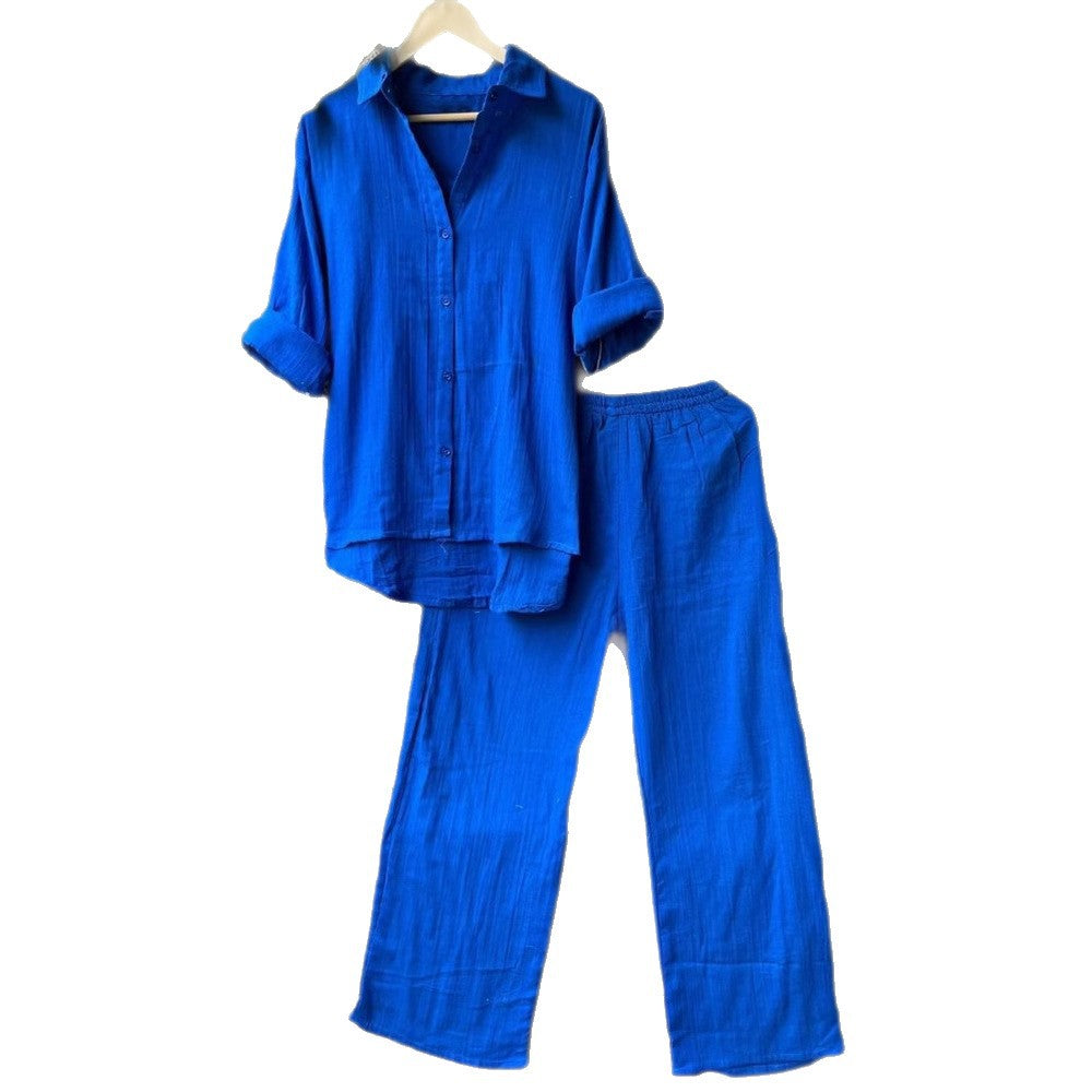 Ensemble Chemise et Pantalon en Lin Décontracté pour Femmes R&B