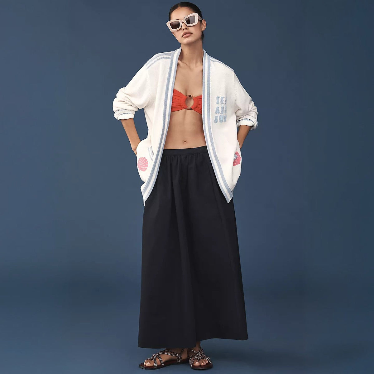 Cardigan en maille oversize pour femmes avec appliques maritimes Echoarchiv