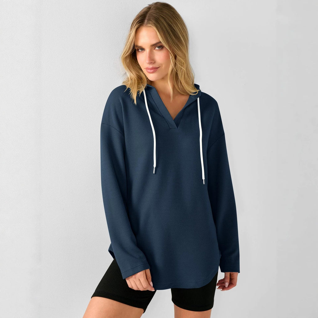 Pull à capuche décontracté pour femmes avec texture en gaufre