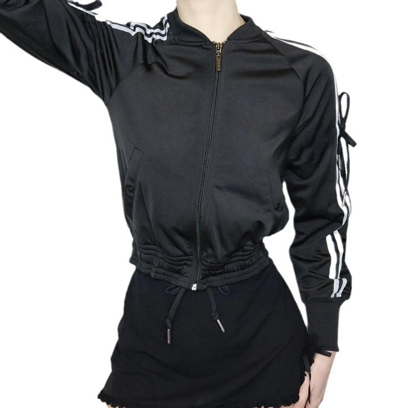 Veste zippée sportive pour femmes au style bomber avec bandes latérales, liens aux manches et cordon de serrage Echo Archiv