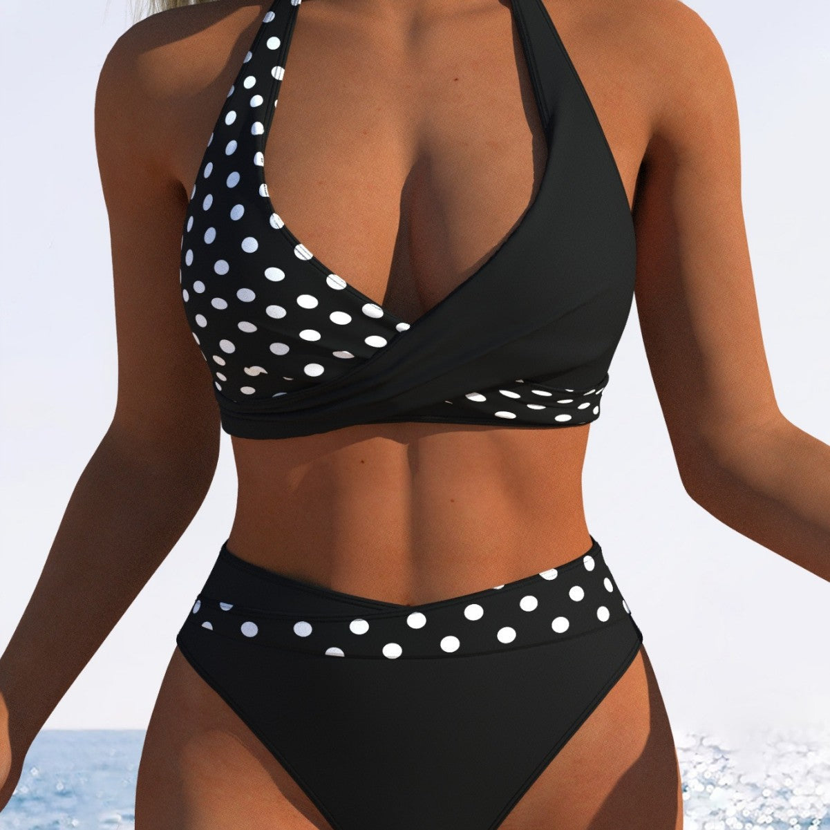 Maillot de bain femme taille haute avec haut à nouer tendance et ceinture élastique R&B