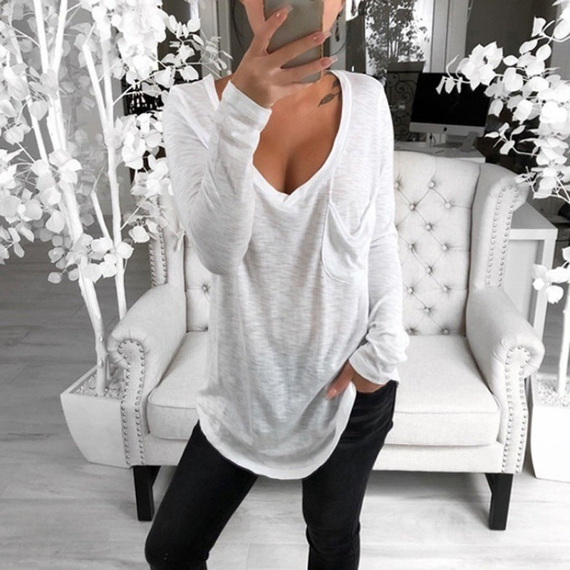 Tunique oversized décontractée pour femmes avec décolleté en V, poche poitrine et ourlet allongé Echo Archive