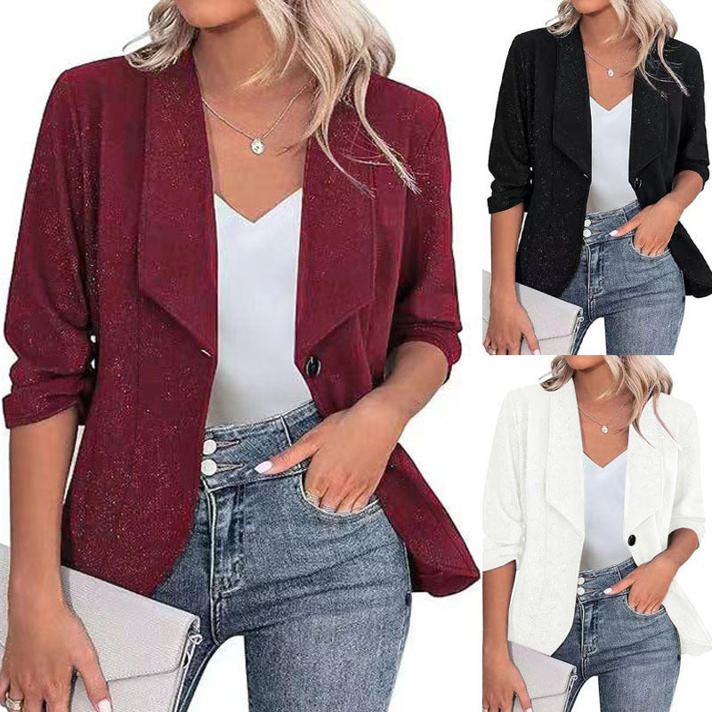 Blazer court pour femmes avec manches 3/4, silhouette cintrée et fermeture à un bouton Echoarchiv