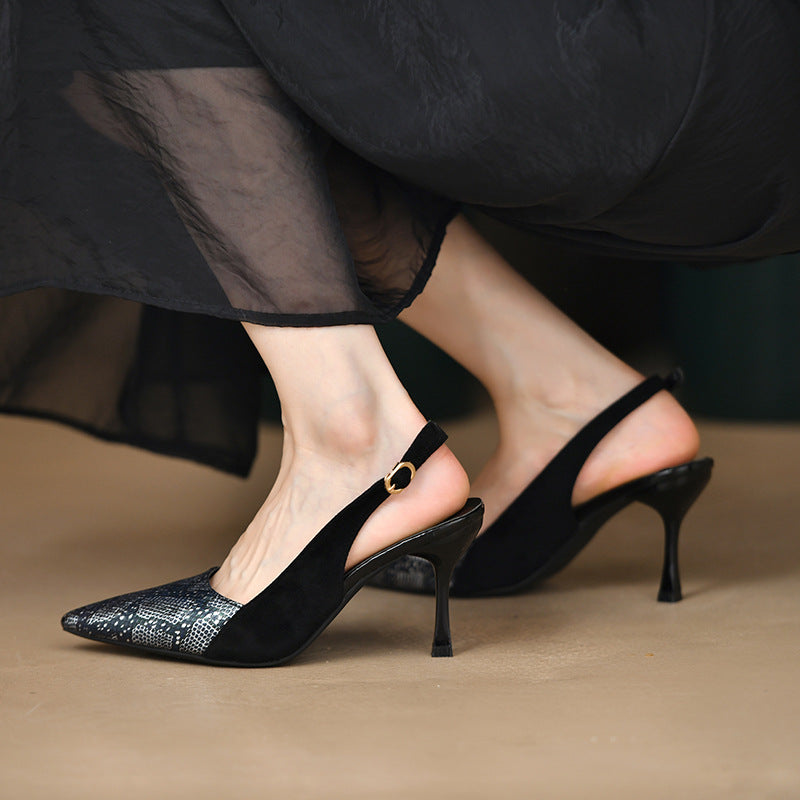 Escarpins à talon ouvert pour femmes avec une élégante pointe et un motif serpent tendance R&B
