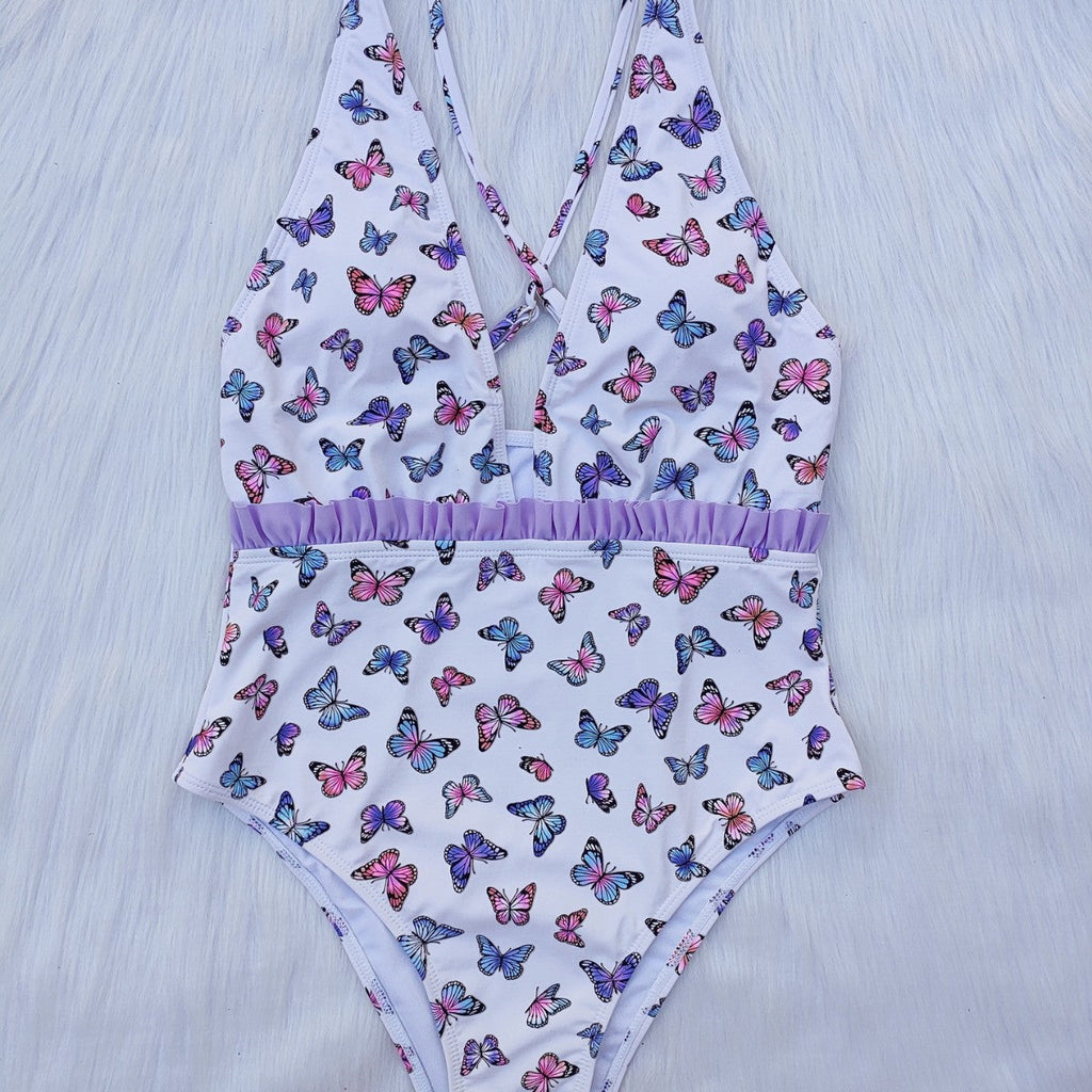 Maillot de bain femme taille haute avec imprimé papillon R&B