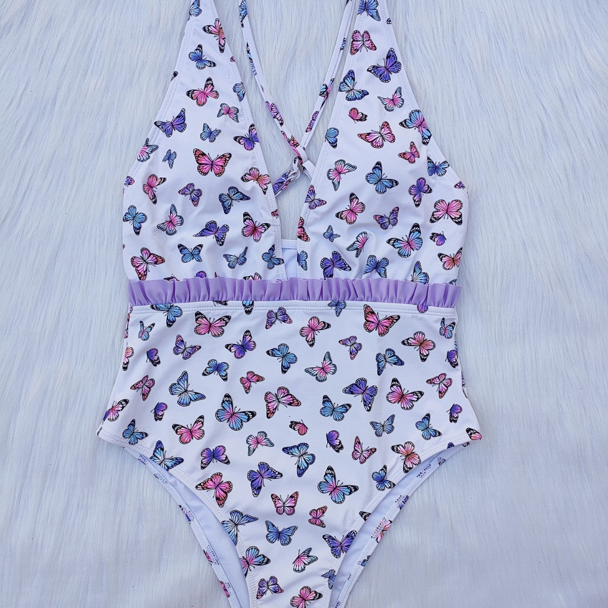 Maillot de bain femme taille haute avec imprimé papillon R&B