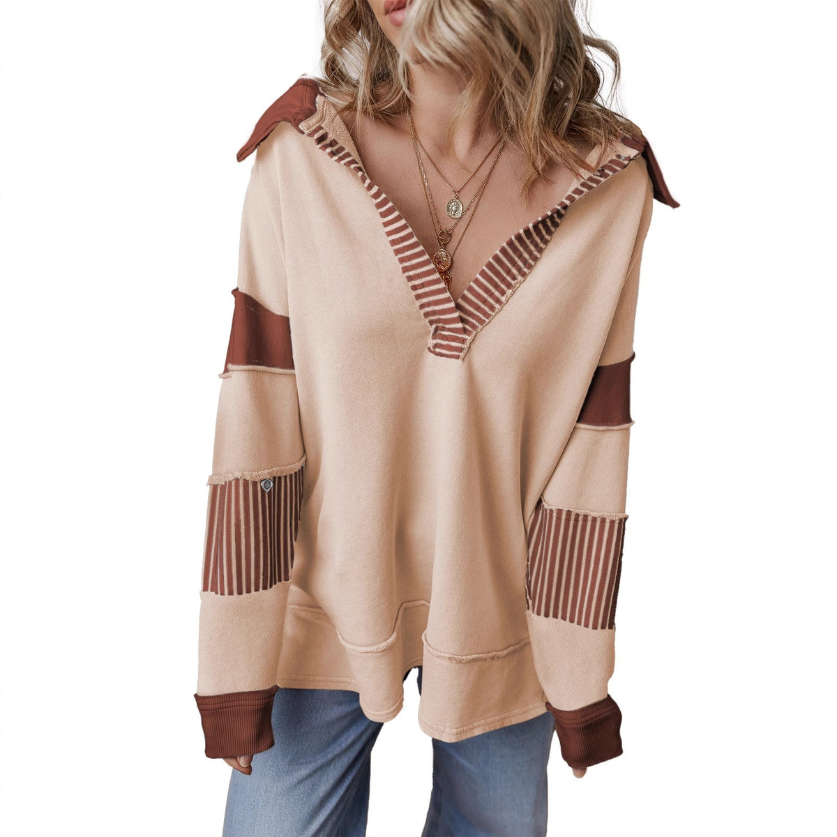 Sweatshirt à col en V oversized pour femmes