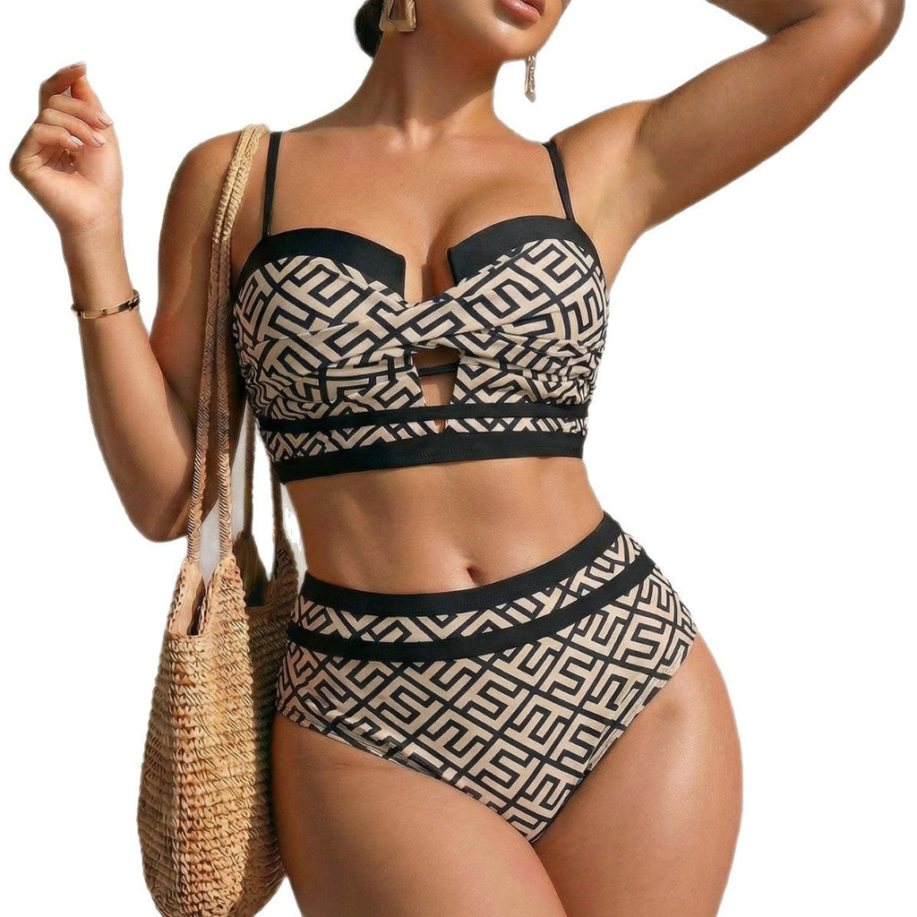 Bikini femme à taille haute avec découpe tendance et motif géométrique Echo Archiv
