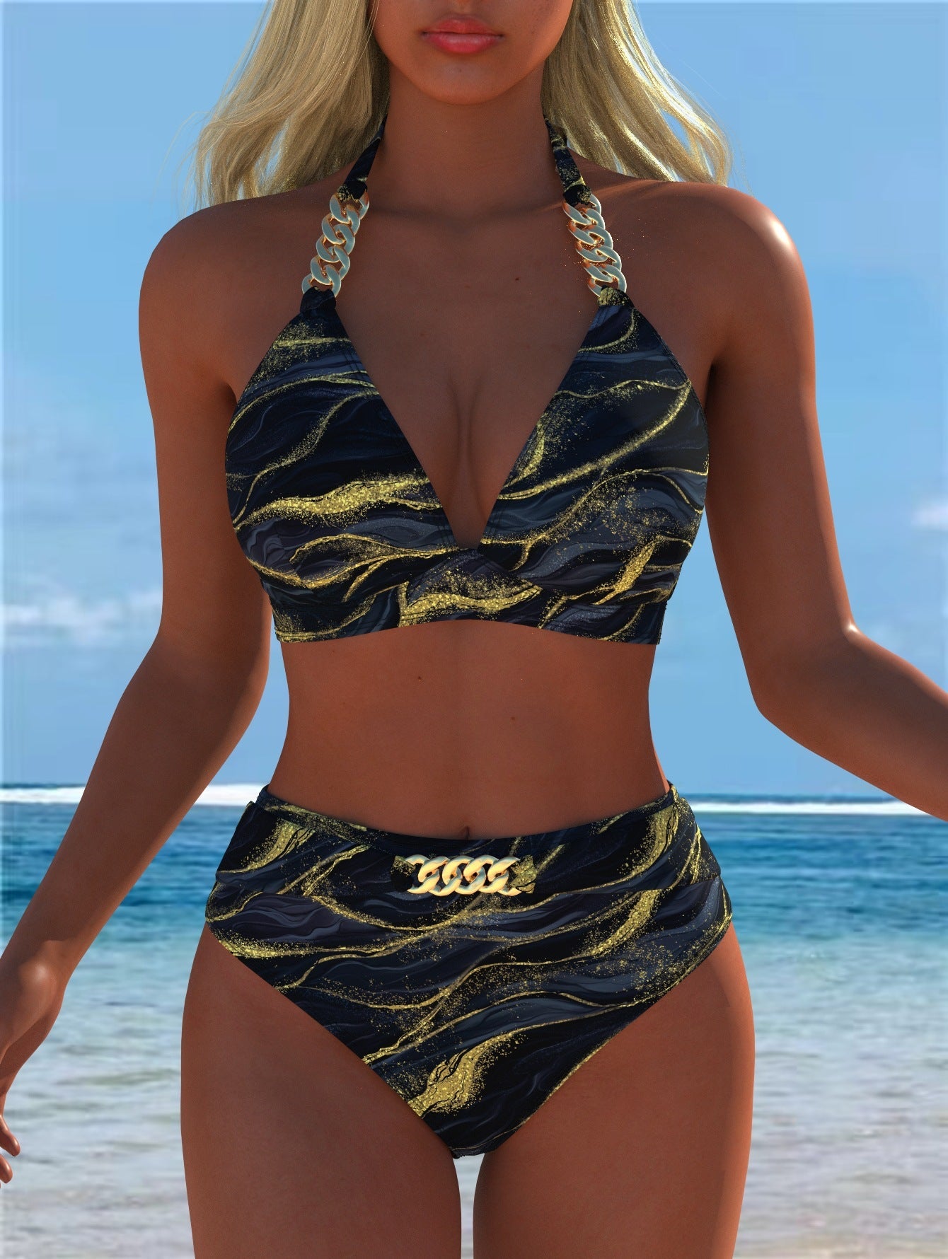 Bikini pour femmes avec motif marbré luxueux et détails raffinés R&B
