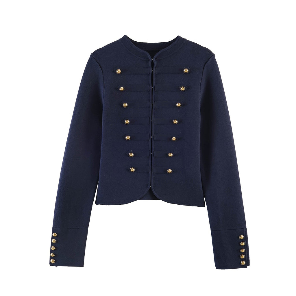 Veste courte pour femmes inspirée du militaire avec encolure ronde, silhouette cintrée et boutons décoratifs dorés Echo Archiv