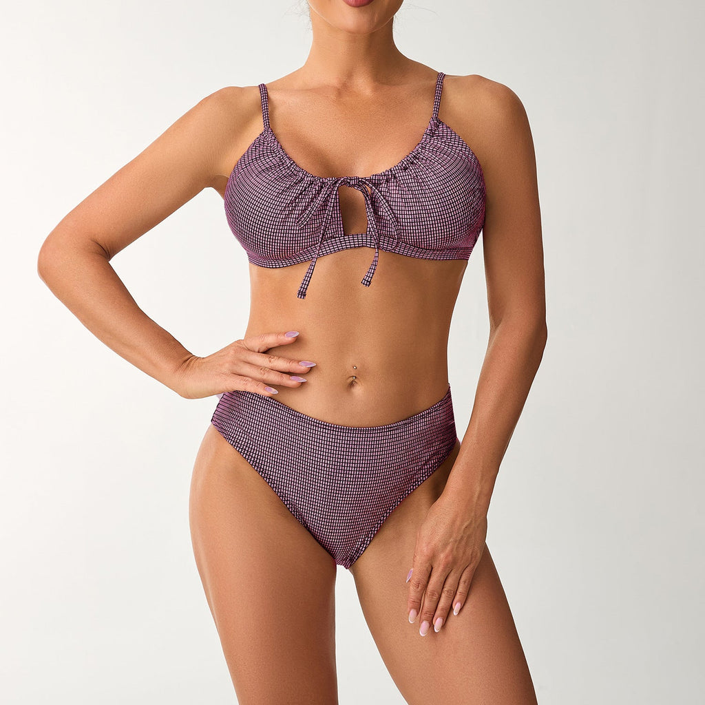 Ensemble de bikini taille haute pour femmes avec haut ajustable et détails en volants R&B