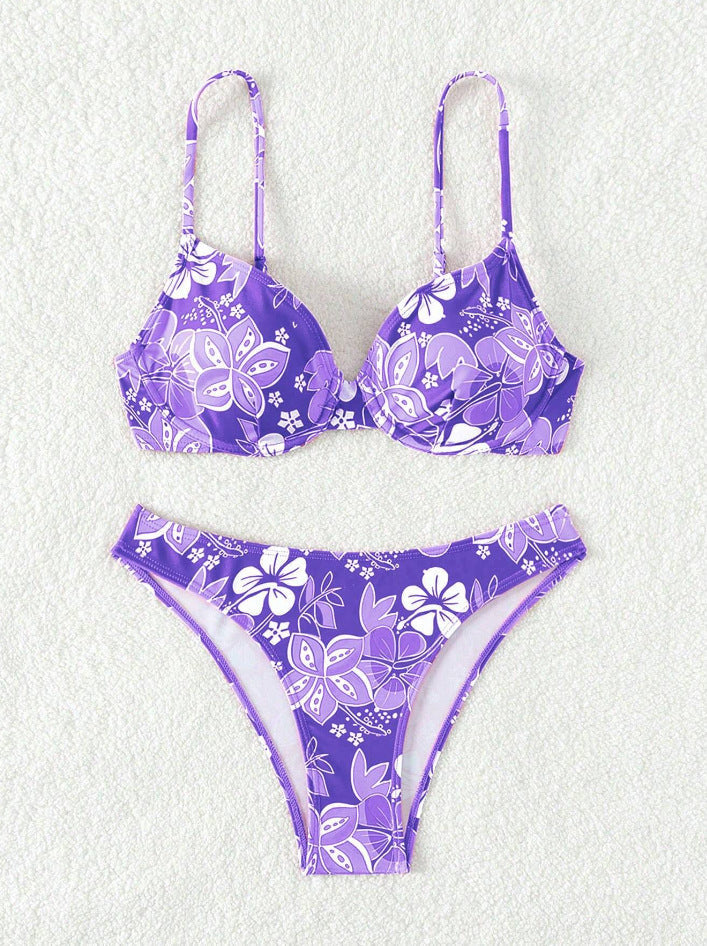 Bikini triangle rembourré pour femmes avec design floral et bretelles réglables R&B