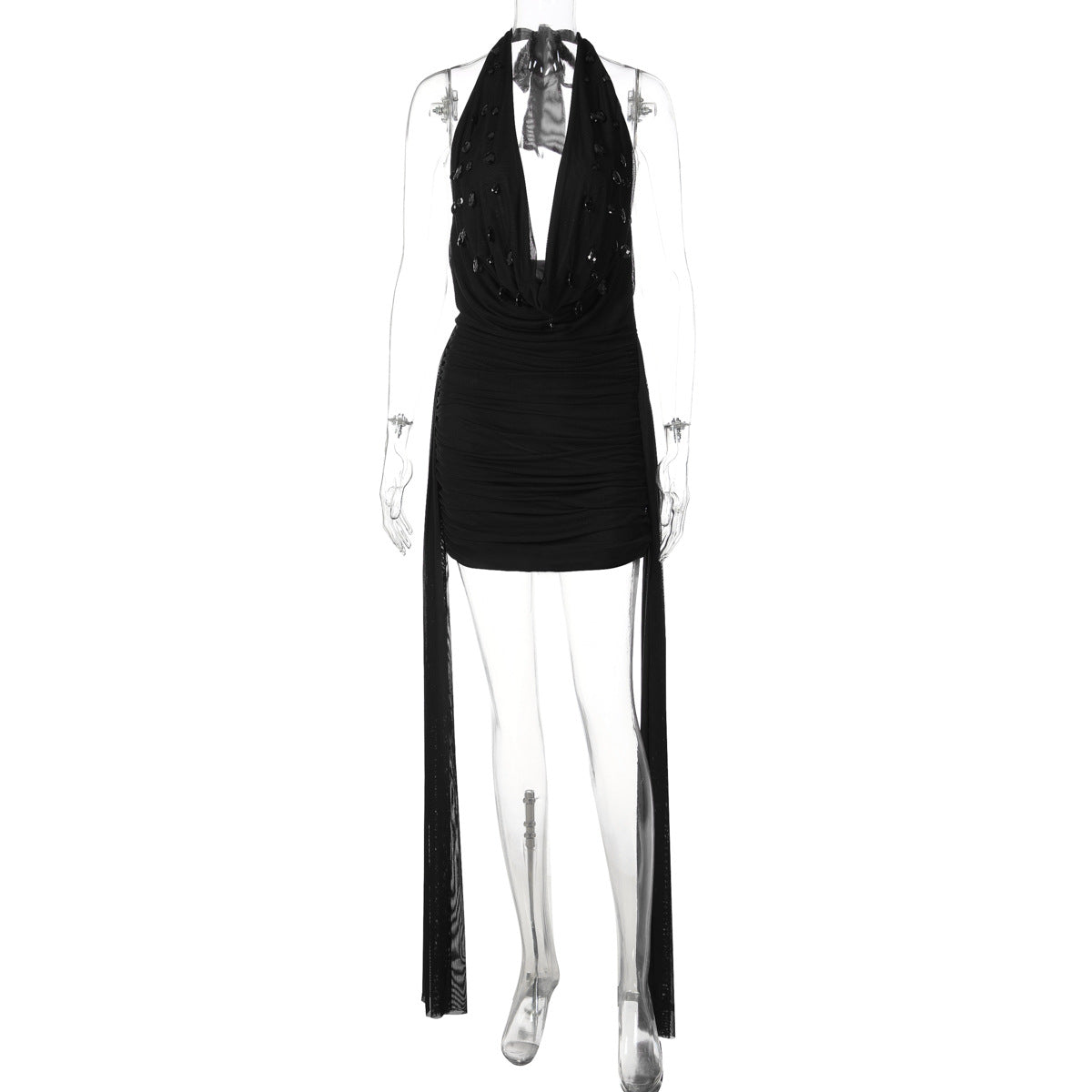 Robe Mini Femme avec Drapé Raffiné et Décolleté en V Profond - Mode Heidi