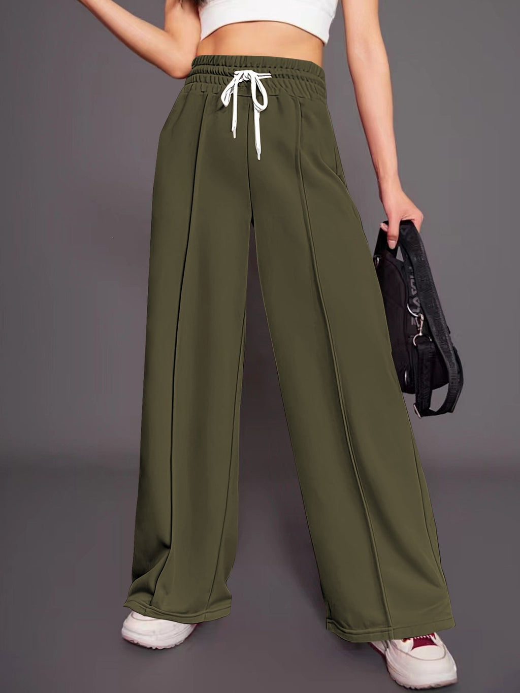 Pantalon jogging palazzo taille haute large pour femmes avec cordon de serrage et plis Echo Archiv