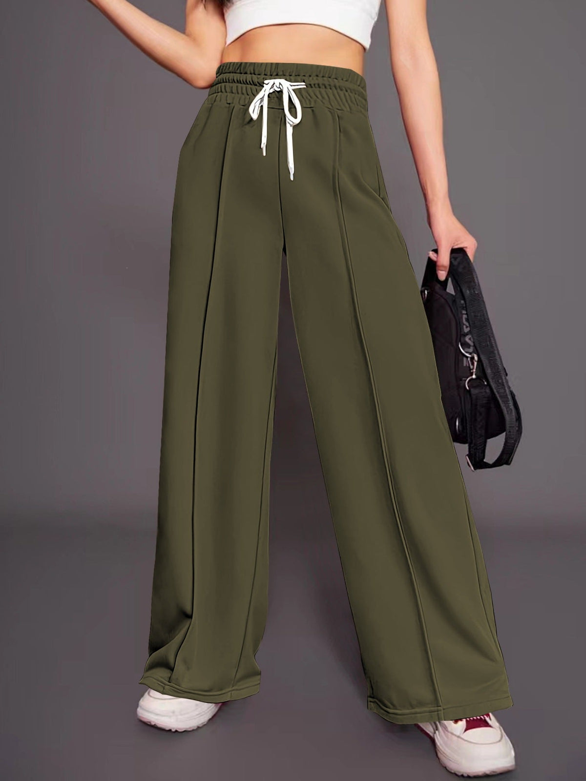 Pantalon jogging palazzo taille haute large pour femmes avec cordon de serrage et plis Echo Archiv