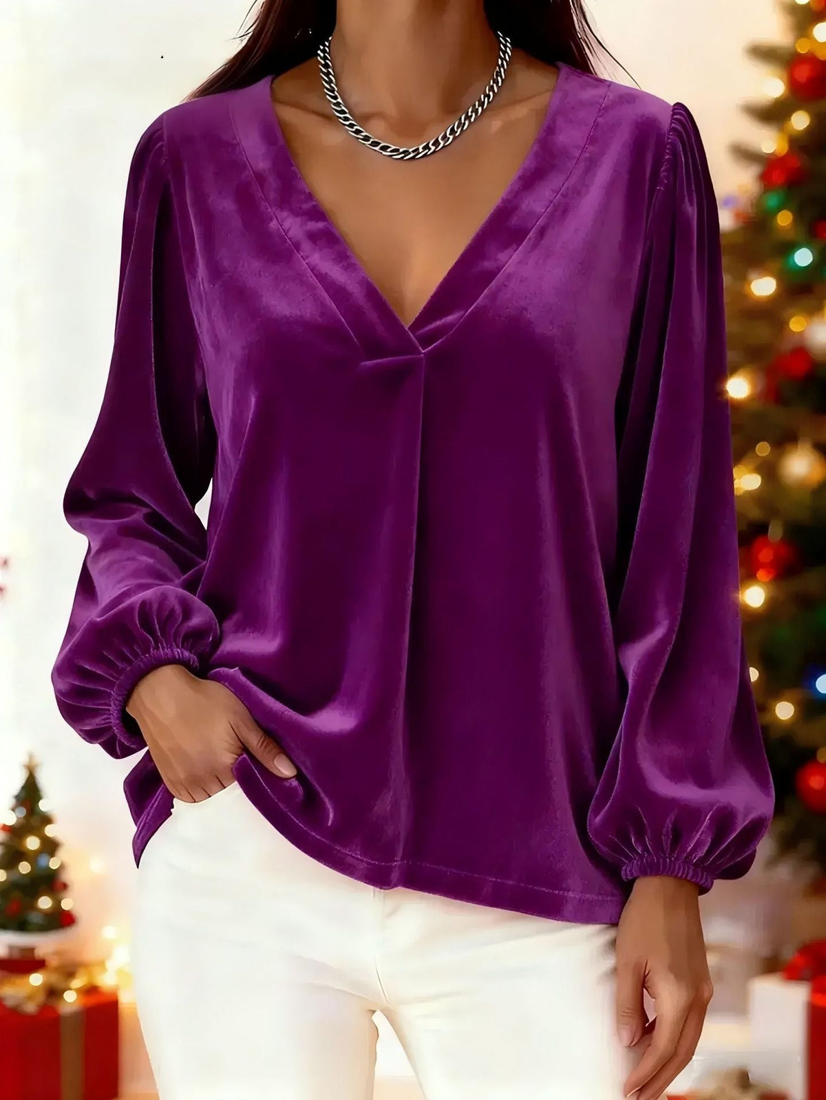 Blouse en velours élégante pour femmes avec décolleté en V