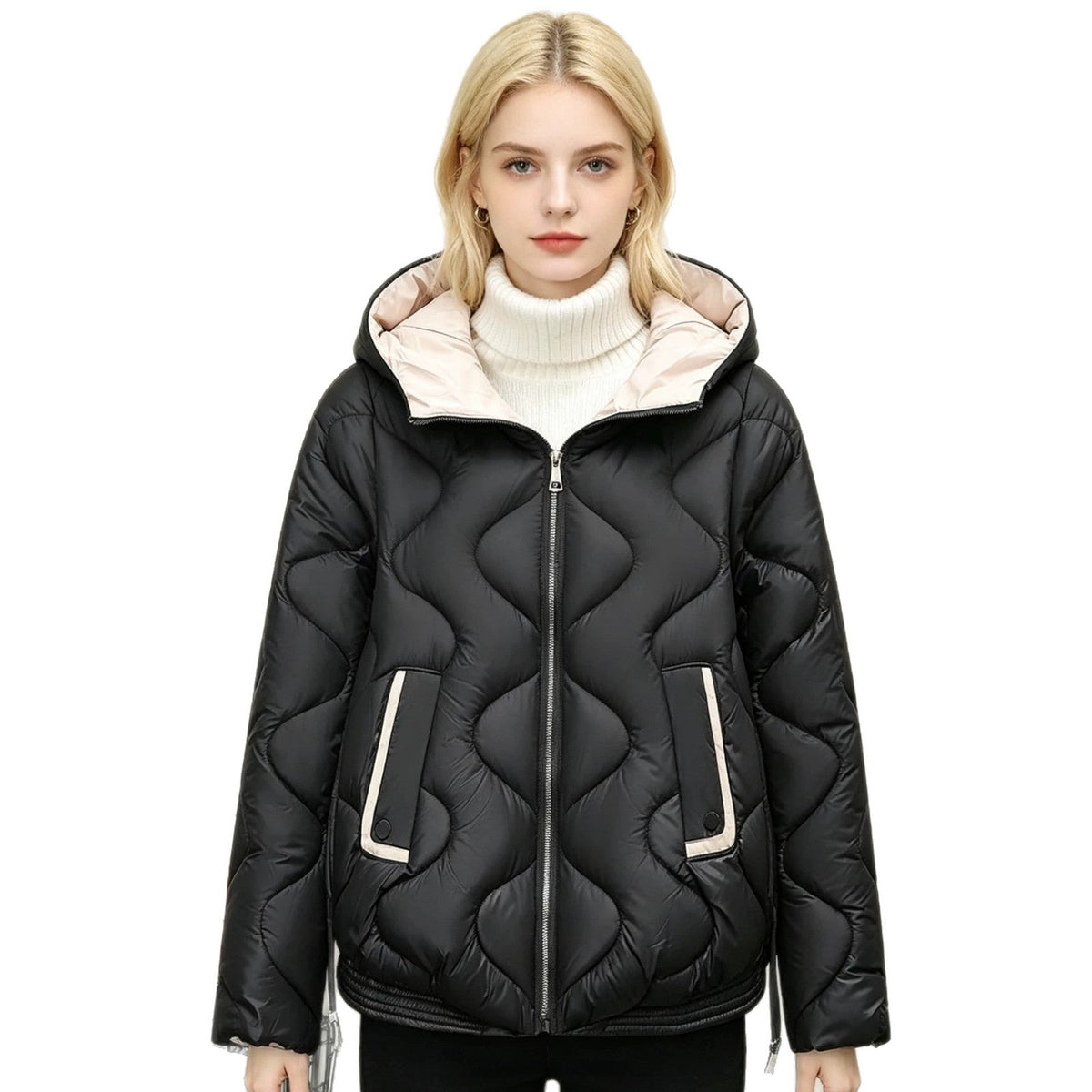 Veste courte matelassée pour femmes avec piquage en forme de cœur, ourlet arrondi et poches à rabat passepoilées Echo Archiv